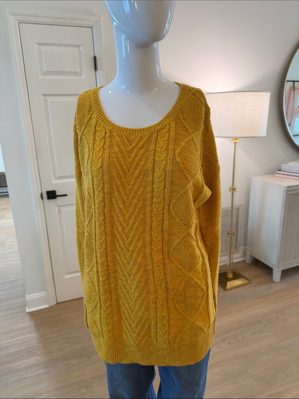 Mossimo Supply Co. Mustard Cable Knit Scoop Neck Sweater